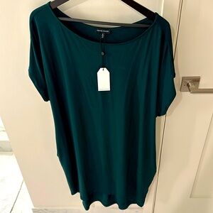 Universal Standard dark forest green hi-lo cap sleeve dress
